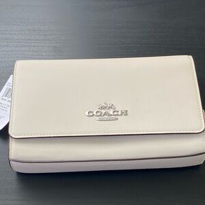 Coach Cream Leather Flap Clutch Crossbody NWT